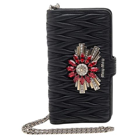 Miu Miu Black Matelasse Leather Flower Embellished iPhone 8 